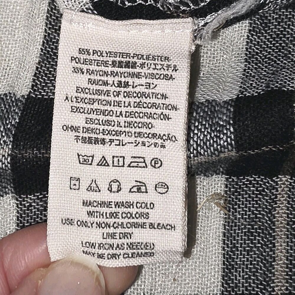 Free People Medium Shirt Women Black White‎ Plaid Snap Up Long Sleeve Top - Picture 3 of 5
